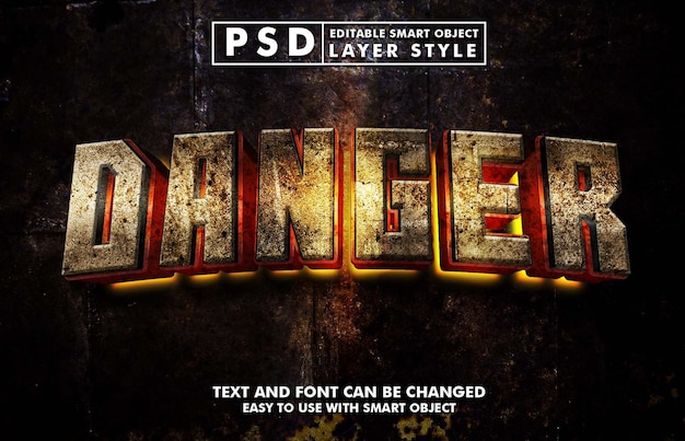 Danger 3d realistic text effect premium psd