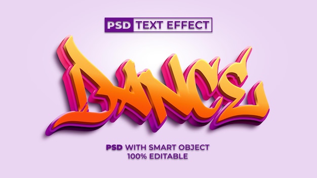 PSD dansteksteffect 3d-stijl bewerkbaar teksteffect