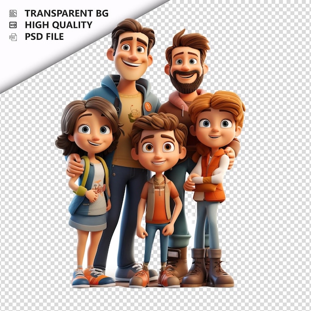 Daring european family 3d cartoon stijl witte achtergrond