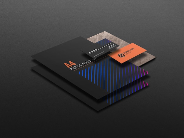 Dark A4 Mockup With Business Card