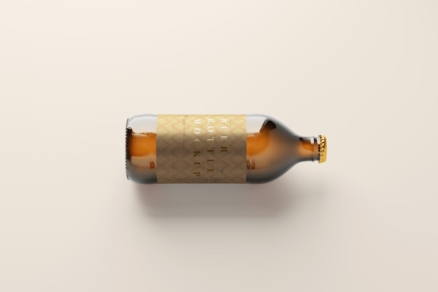 濃い琥珀色のビール瓶のモックアップ