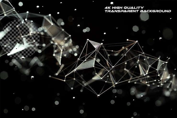 PSD dark background low polygonal geometry shapes flying on transparent background