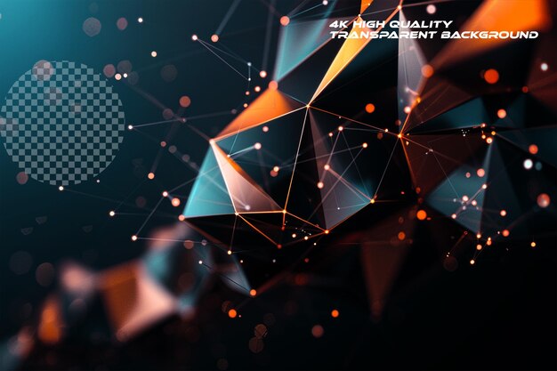 PSD dark background low polygonal geometry shapes flying on transparent background