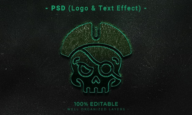 PSD a dark background with a skull and a skull logo on it.