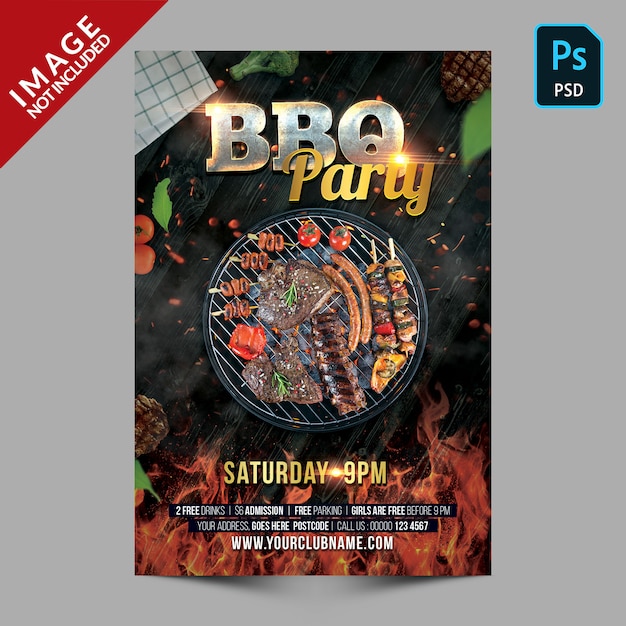 PSD dark bbq party poster template flyer