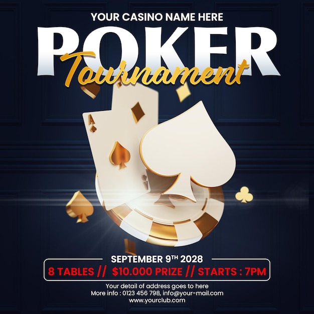 PSD dark black poker tournament casino online social media post invitation template