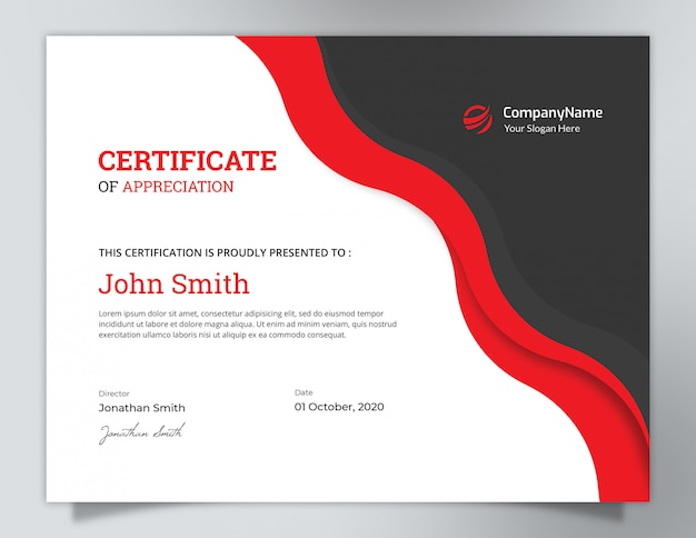 PSD dark black & red waves certificate design