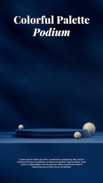 Dark blue scene minimal podium with green sphere 3d rendering mockup in portrait layout