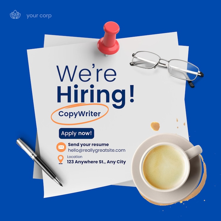 PSD dark blue and white simple job hiring instagram post