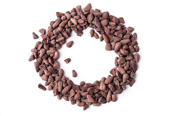 PSD dark brown chocolate circles scattered across isolated transparent background in circular pattern