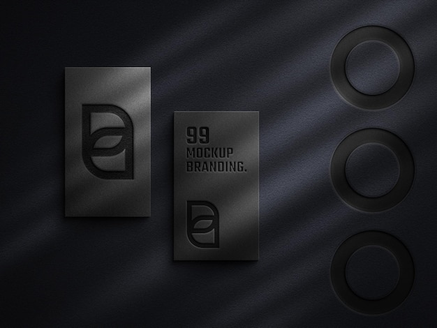 Dark business card mockup with letterpress effect and overly shadow