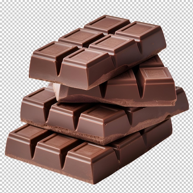 Dark chocolate bricks on isolated transparent background