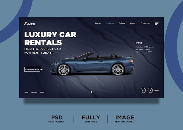 Modello di concetto di design della pagina di destinazione dell'azienda automobilistica di colore scuro