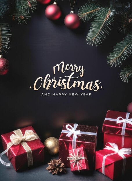 Dark color christmas background with christmas accessories