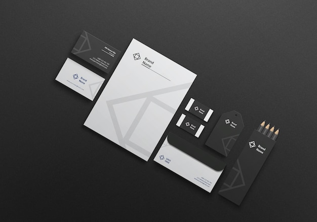 Dark elegant stationary set mockup