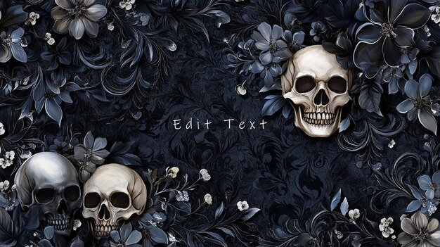 dark floral background with two skulls