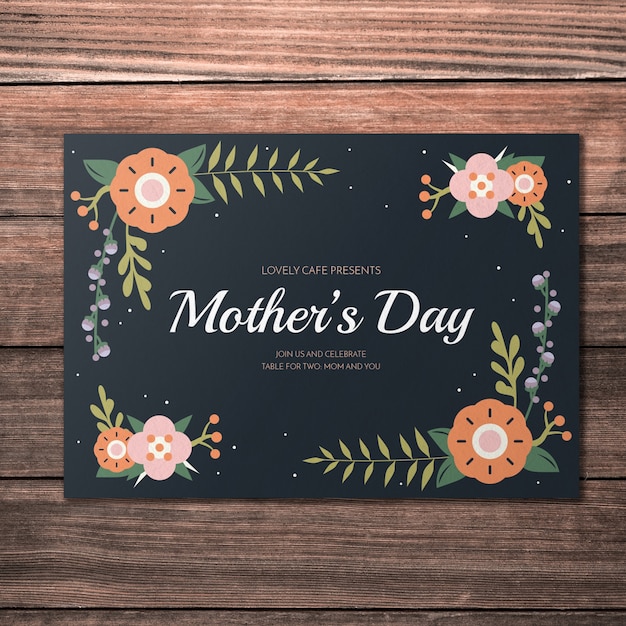 Dark floral mothers day card mockup