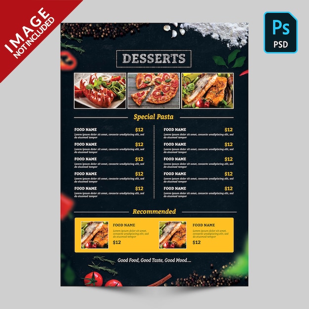 Dark food menu with food images