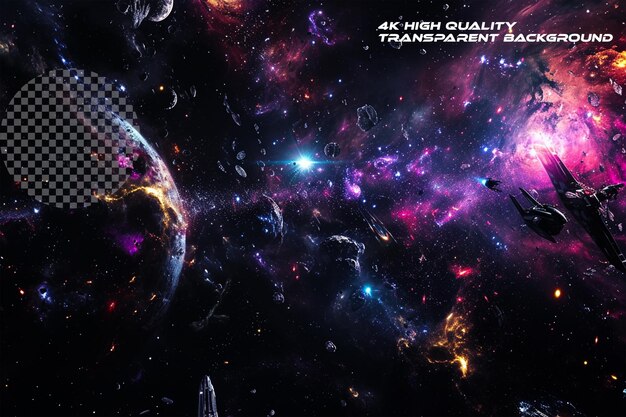 PSD dark galaxy world with sparkling colorful stars on transparent background