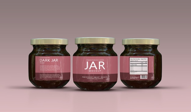 PSD mockup di etichetta completa del barattolo di marmellata di vetro scuro