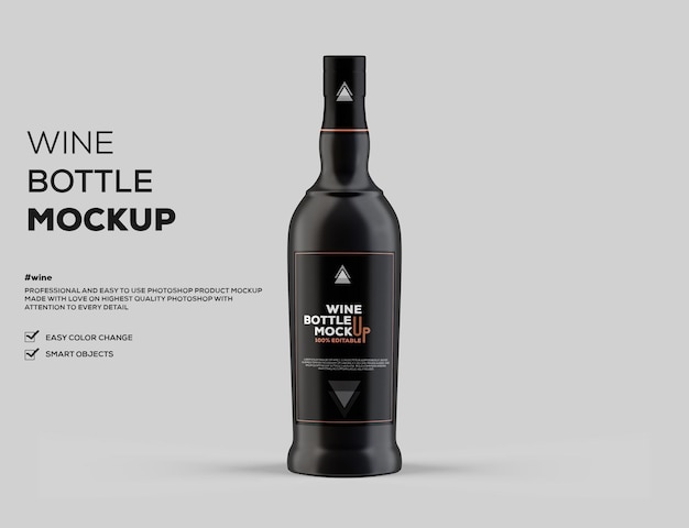 Dark glass wine bottle mockup