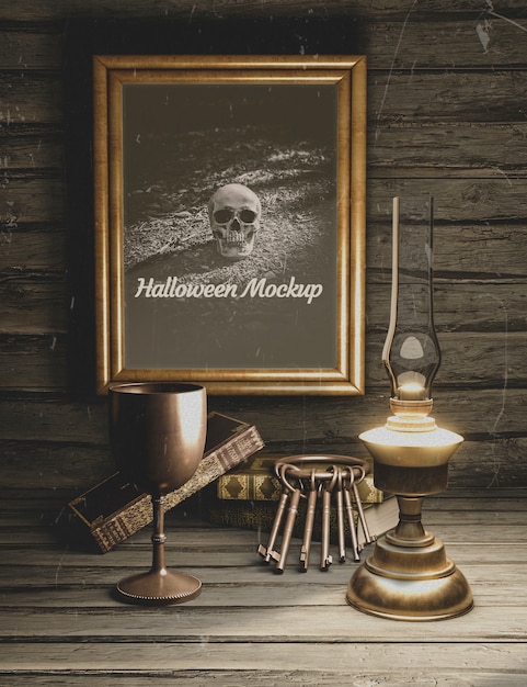 PSD dark gothic decoration with wooden walls