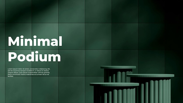 dark green cylinder podium in landscape square pattern wall rendering 3d blank mockup