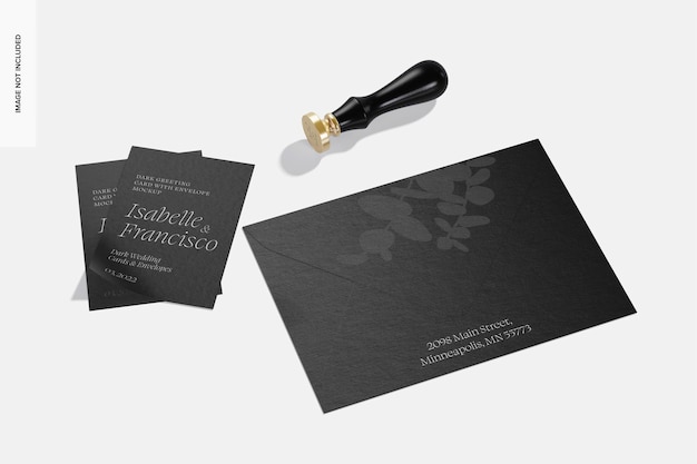 dark greeting cards with envelope mockup