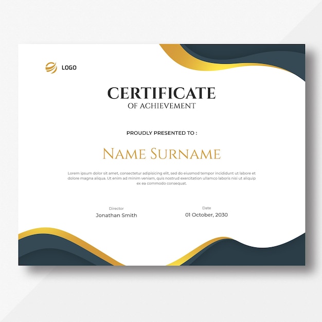 Dark Grey and Gold Waves Certificate Template Design