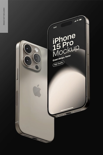 Mockup oscuro dell'iphone 15 pro galleggiante