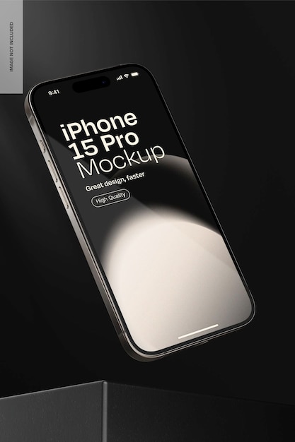 Dark iPhone 15 Pro Mockup op het podium