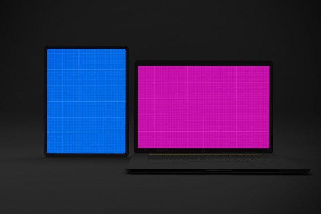 Mockup scuro di laptop e tablet