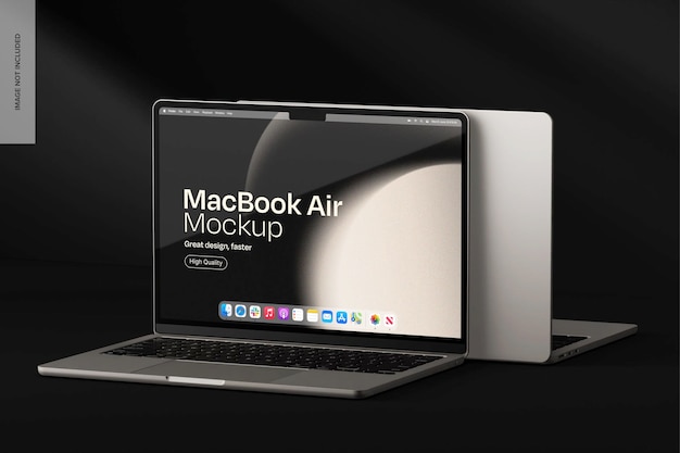 Mockup di macbook air scuro vista anteriore e posteriore