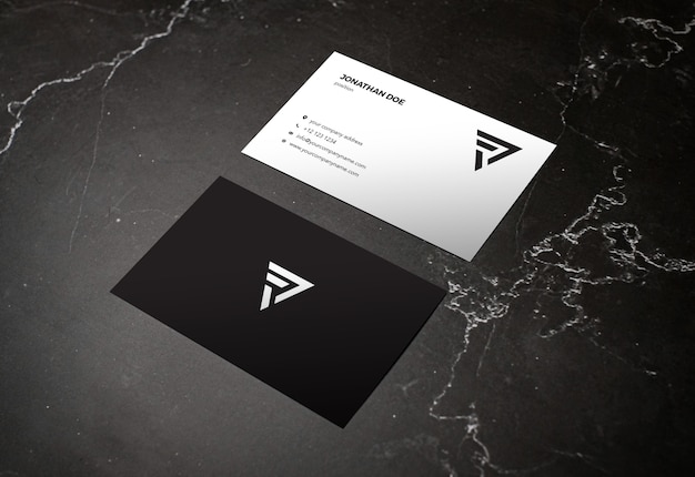 Dark marble stone vertical businesscard mockup