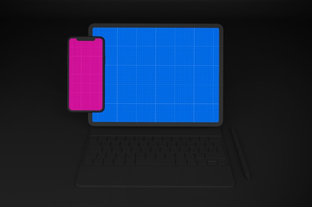 PSD mockup scuro per tablet e dispositivi mobili