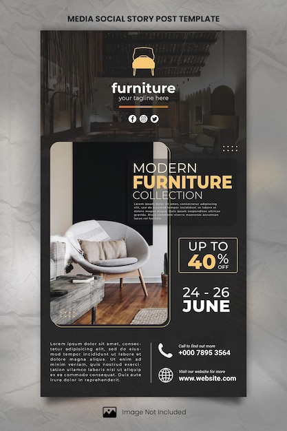 PSD dark modern furniture collection media social story post-sjabloon