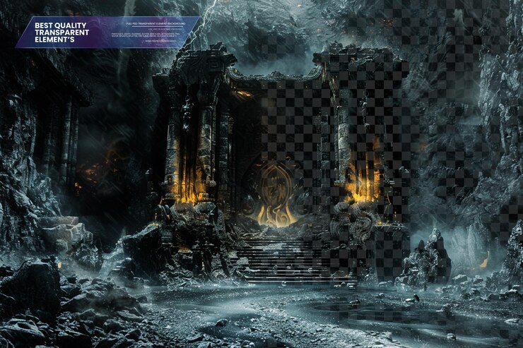 PSD the dark and mysterious realm of greek mythologys underworld on transparent background