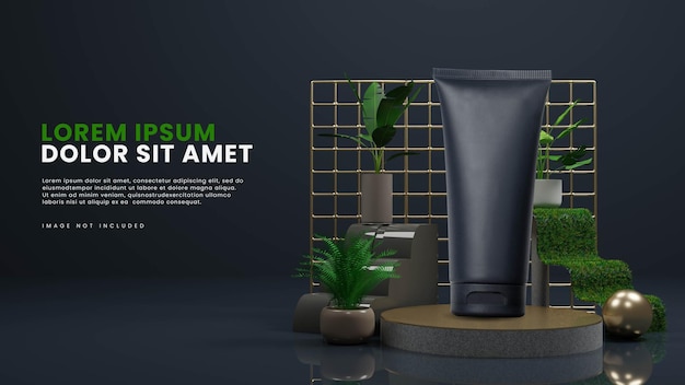 PSD dark nature elegant abstract podium with tropical plant