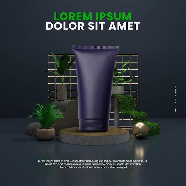 Dark nature elegant abstract podium with tropical plant