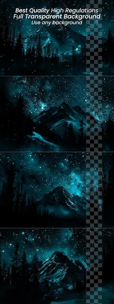 PSD a dark night with a mountain and a dark sky on transparent background