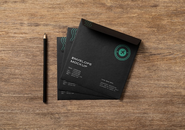 PSD dark paper envelopes mock-up