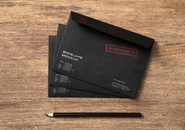 Dark paper envelopes mock-up