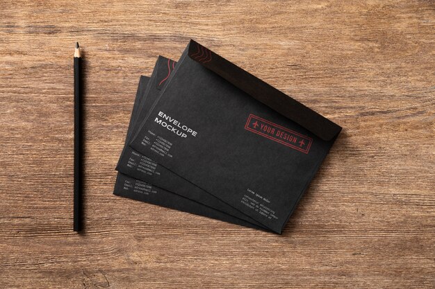 PSD dark paper envelopes mock-up