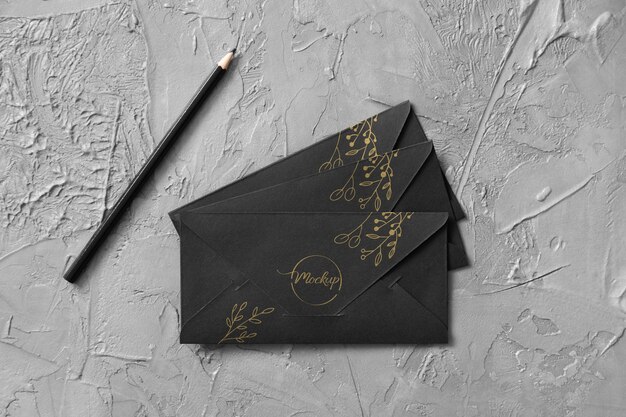 PSD dark paper envelopes mock-up