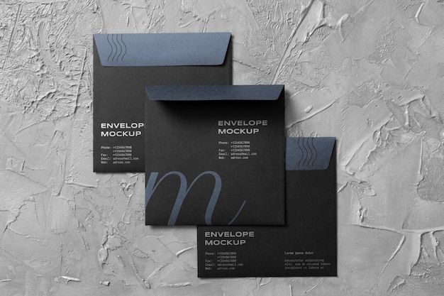 PSD dark paper envelopes mock-up