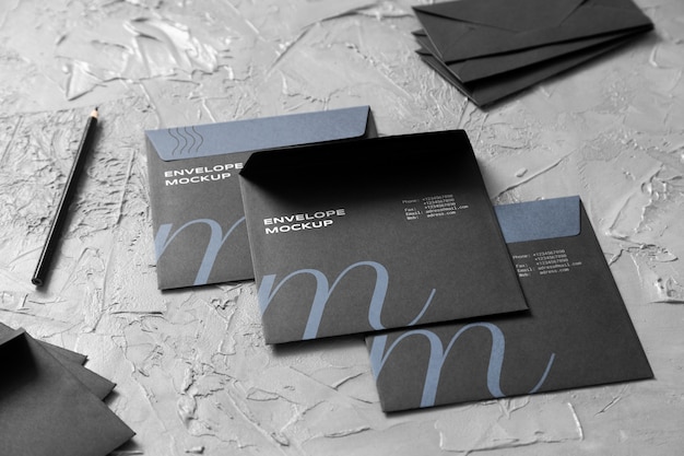 Dark paper envelopes mock-up