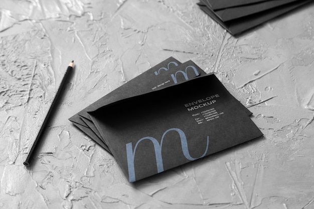 Dark paper envelopes mock-up