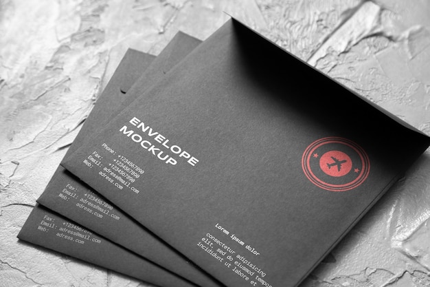 PSD dark paper envelopes mock-up