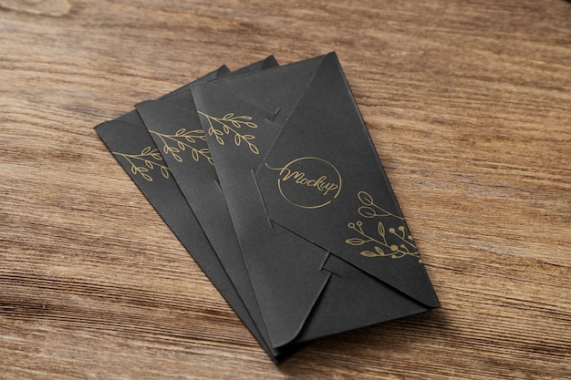 Dark paper envelopes mock-up