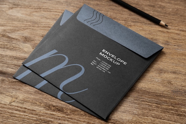 PSD dark paper envelopes mock-up